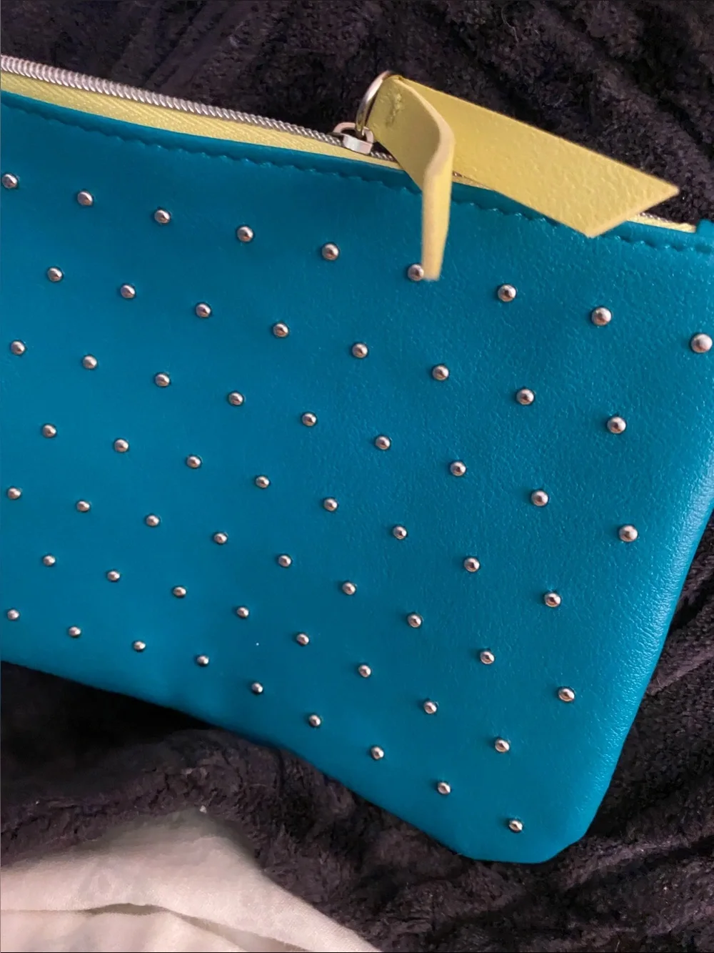 ipsy Light Blue and Teal Cosmetic Pouch Set with Yellow Accents